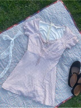 bohme Pink Gingham Short Sleeve Fit-and-Flare Dress